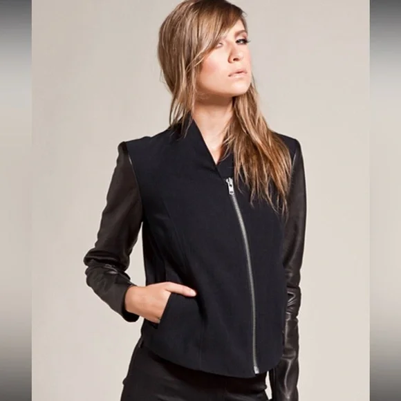 HELMUT LANG Eon Jacket Leather & Wool Asymmetrical Jacket P - Picture 6 of 11